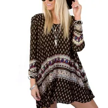2017 mujeres del verano de la vendimia retro estilo bohemio beach verano de boho de manga larga femenina floja femenina mini dress
