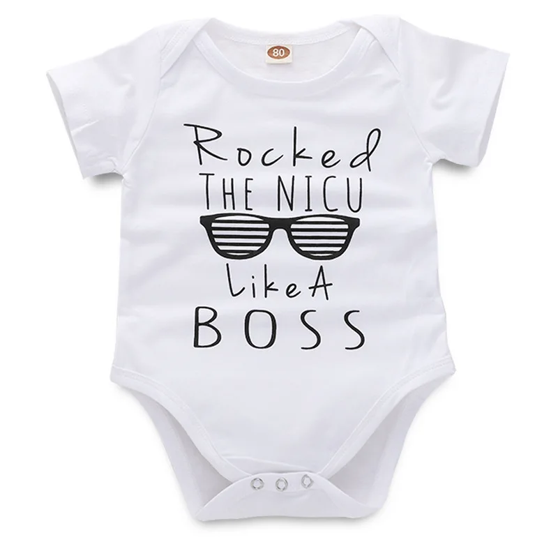 

2019 Newborn Onesie Rocked Like A Boss Letter Print Baby Bodysuit Toddler Short Sleeve Tiny Cottons Baby Summer Clothes