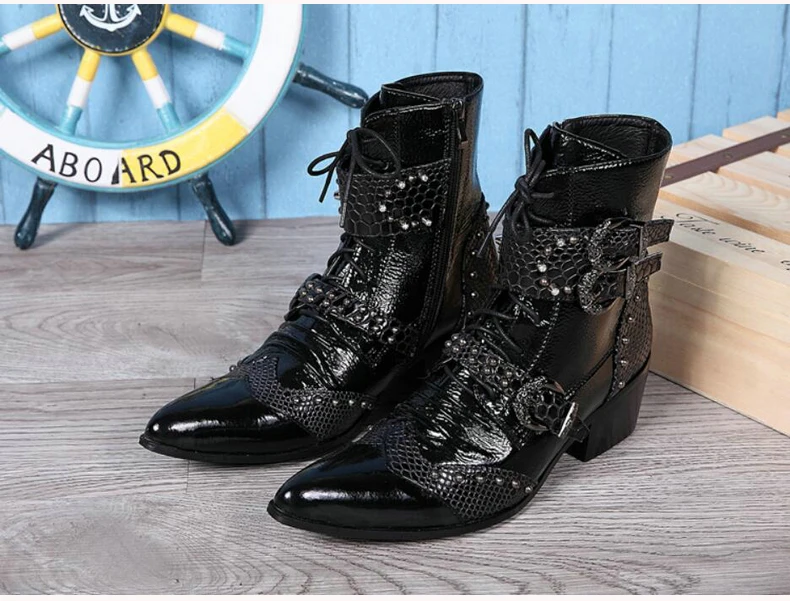 Men's Rivet Motorcycle Boot Metal Toe Fashion Mens Boots Zipper Ankle Boots Men Genuine Leather High Quality Winter Boots' Men   (1)