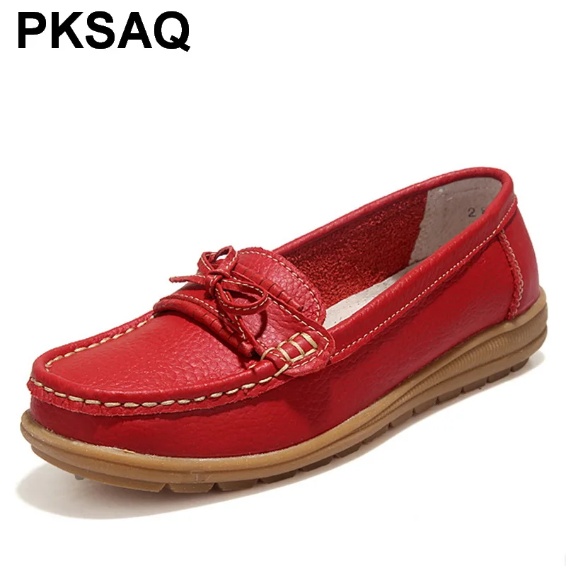 

2019 Shoes Woman Genuine Leather Women Shoes Flats 4Colors Loafers Slip On Women's Flat Shoes Moccasins