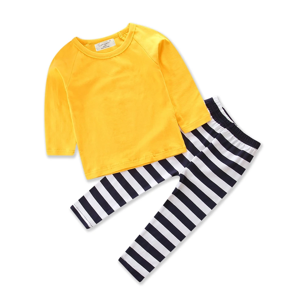 Autumn Baby Girls Clothes Children Clothing Set Cotton Yellow T shirt