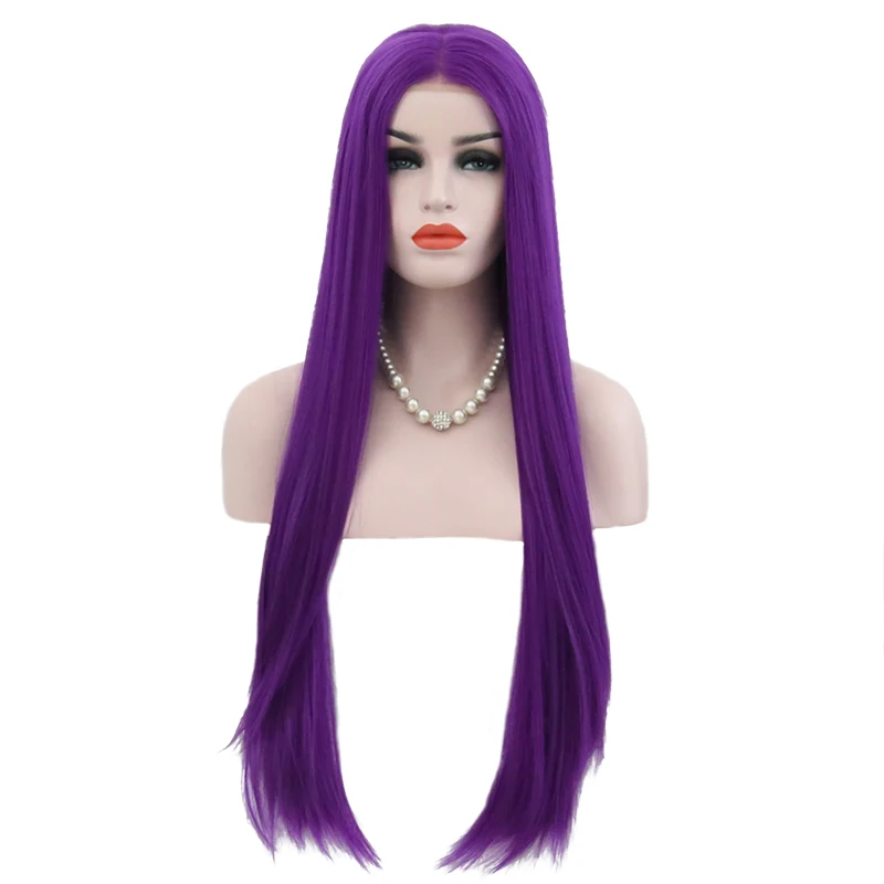 JOY& BEAUTY фиолетовый цвет Glueless Высокая температура волокна волос длинные прямые волосы средняя часть синтетический парик фронта шнурка для женщин