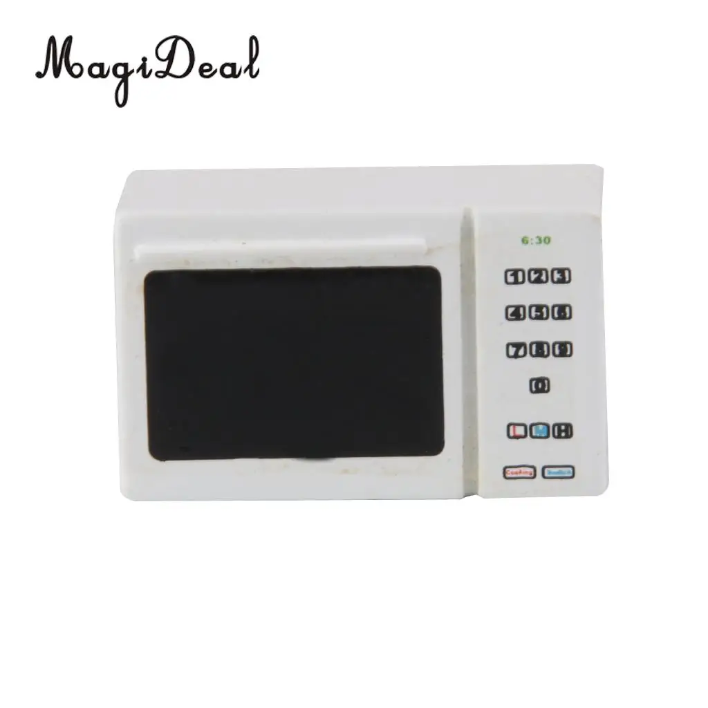MagiDeal 1Pc White Wooden Microwave Oven for 1/12 Dollhouse Kitchen Cooking Miniature Cookware Kitchenware Kids Role Play Toy