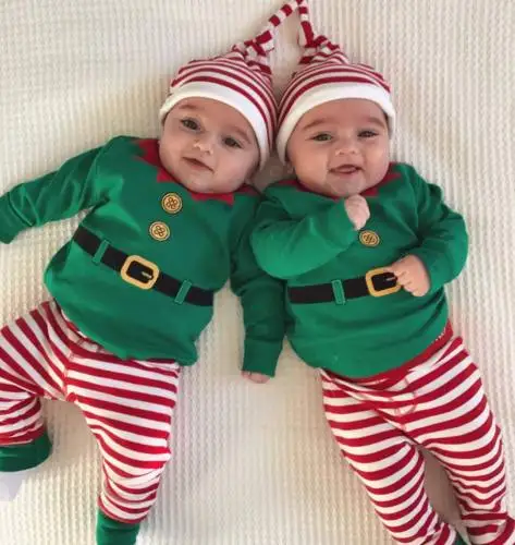 

Christmas clothes Newborn Baby Boys Girls clothes Tops striped Romper +plaid Pants Leggings +Hat Outfits Clothes 3pcs 0-24m