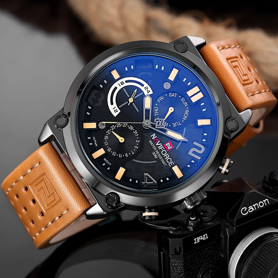 NAVIFORCE Luxury Brand Leather Analog Quartz Watches Men Functional Date Fashion Casual Wristwatches Clock Man Relogio Masculino