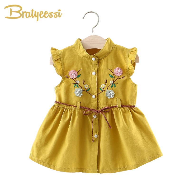 Lolita Style Baby Dresses Girl Summer Clothes with Belt Embroidery Flower Baby Dress for Girl