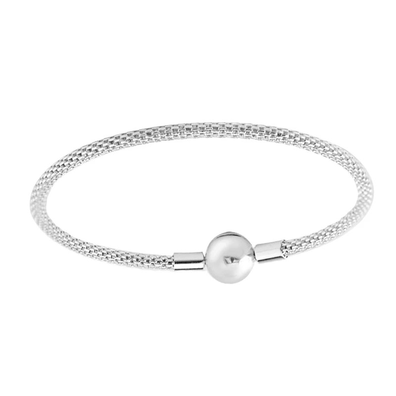 

Pandulaso MOMENTS Sterling Silver Mesh Bracelet for woman DIY fashion 925 Sterling silver jewelry making Fit Europe beads
