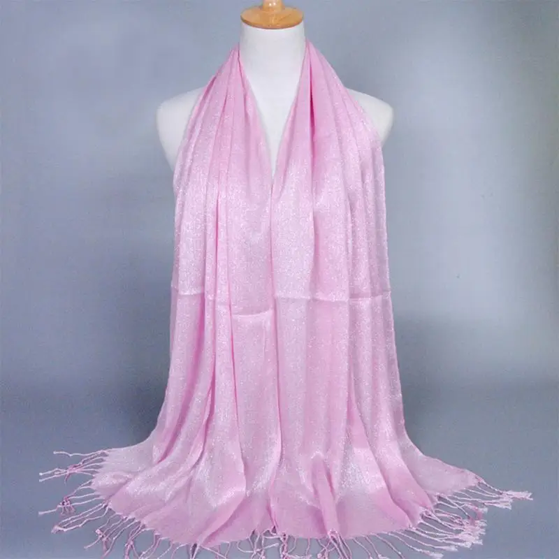 170*60 см, хлопковый шарф, шаль для женщин, кисточка, бахрома, блестящая Длинная накидка, хиджаб, палантин, сплошной цвет, хиджаб, шарфы для женщин, элегантные - Цвет: 8