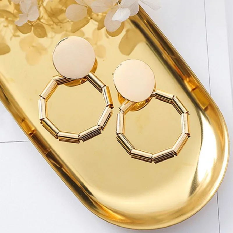 

Big Circle Statement Earrings For Women Bijoux Gold-Color Metal Drop Dangle Earrings Fashion Jewelry Party