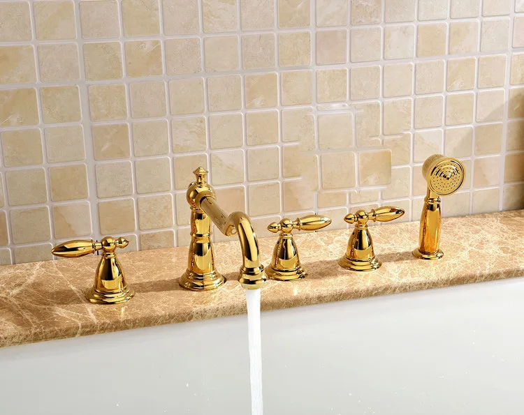 5 шт. широко распространенный Римский кран душа для ванной комнаты Смеситель золотого цвета на бортике