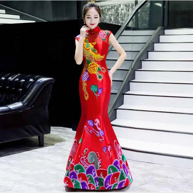 HOT Womens Red Chinese Style Bride Wedding Dress 2 pcs Set Cheongsam Large Size