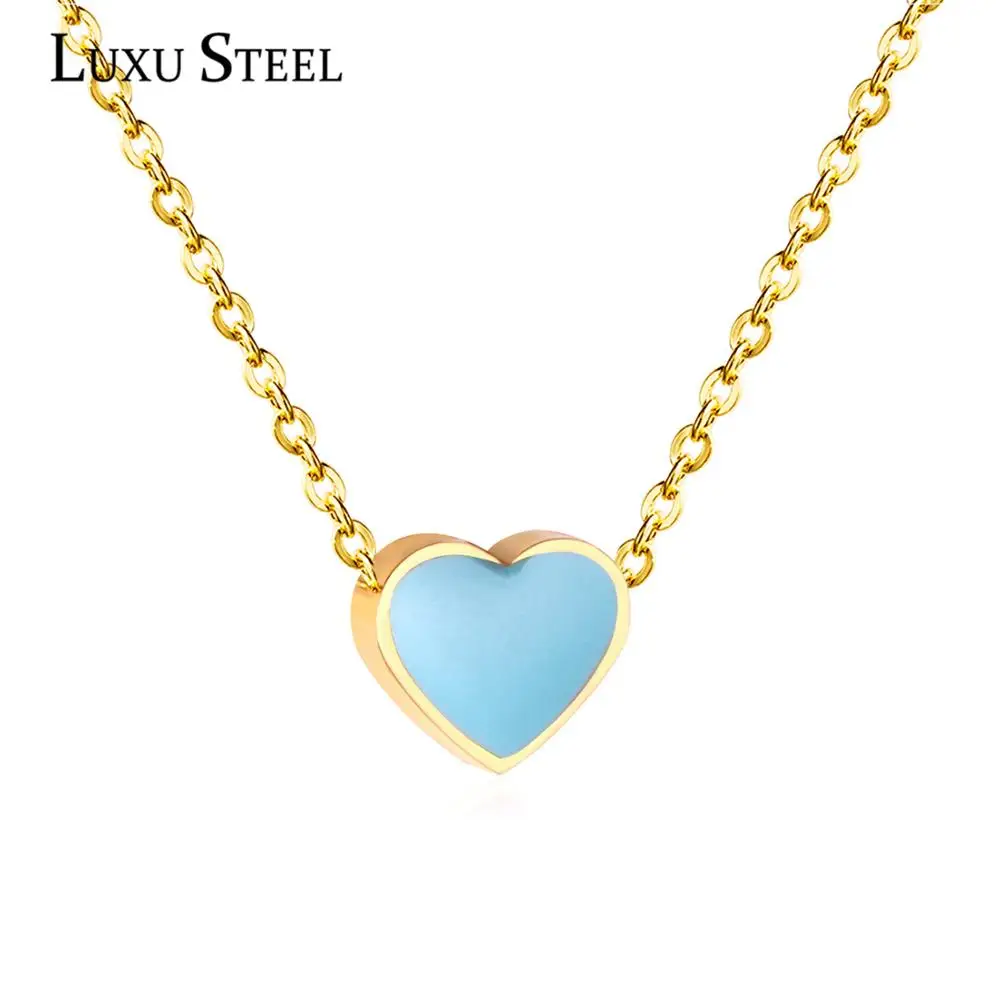 LUXUSTEEL Korean Yellow/Red/Blue/Light Heart Shape Oil Drip Pendant
