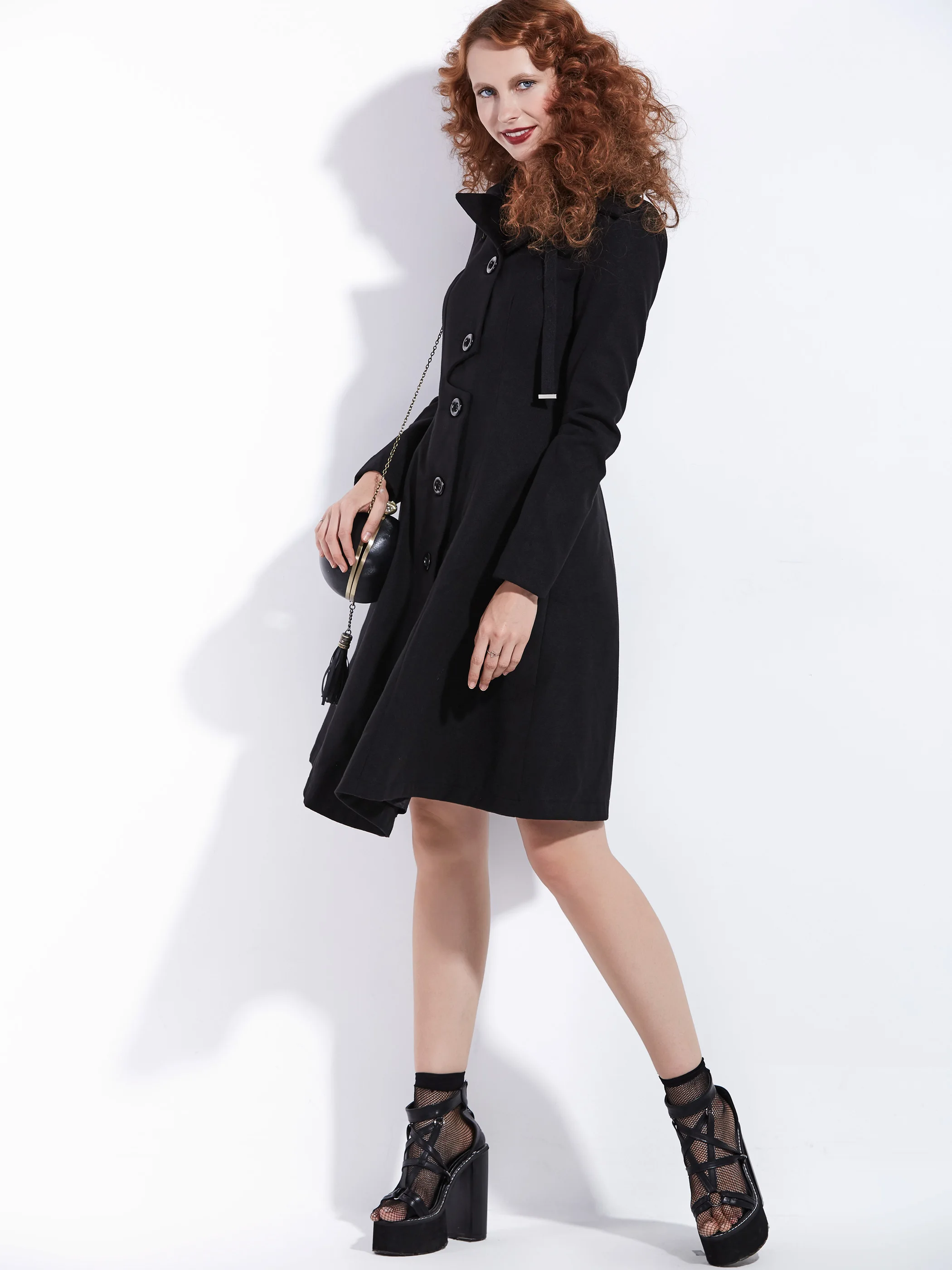 Женское пальто трапециевидной формы в готическом стиле, осенняя тонкая теплая черная однотонная верхняя одежда на пуговицах, Офисная Женская рабочая верхняя одежда, асимметричная