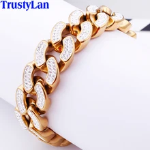 Хип-хоп стиль роскошный золотой цвет нержавеющая сталь Майами КУБИНСКИЙ звено цепи для мужчин браслет мужской ювелирные изделия 20 мм Широкий для мужчин s браслеты браслет