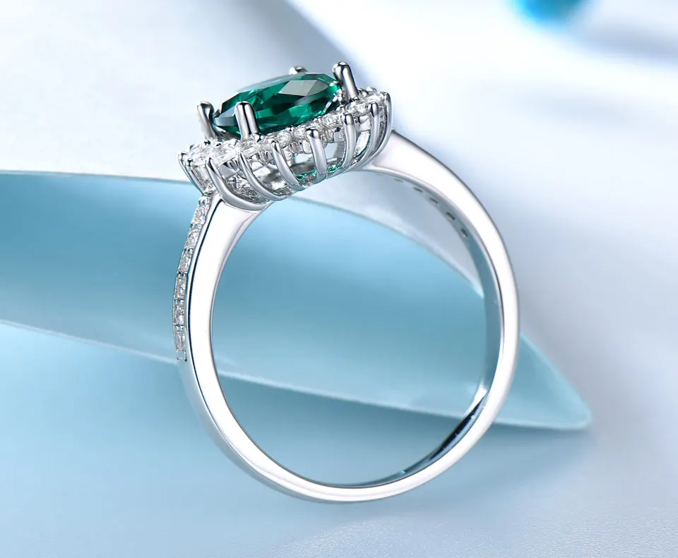 UMCHO Классический создан Овальный Nano Изумрудный камень кольца Настоящее серебро 925 ювелирные изделия для женщин Подарки на день рождени