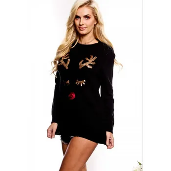 

2017 winter women sweaters and pullovers Knitted Deer appliques Sweater top long Sleeve womens Casual Autumn sweater femme