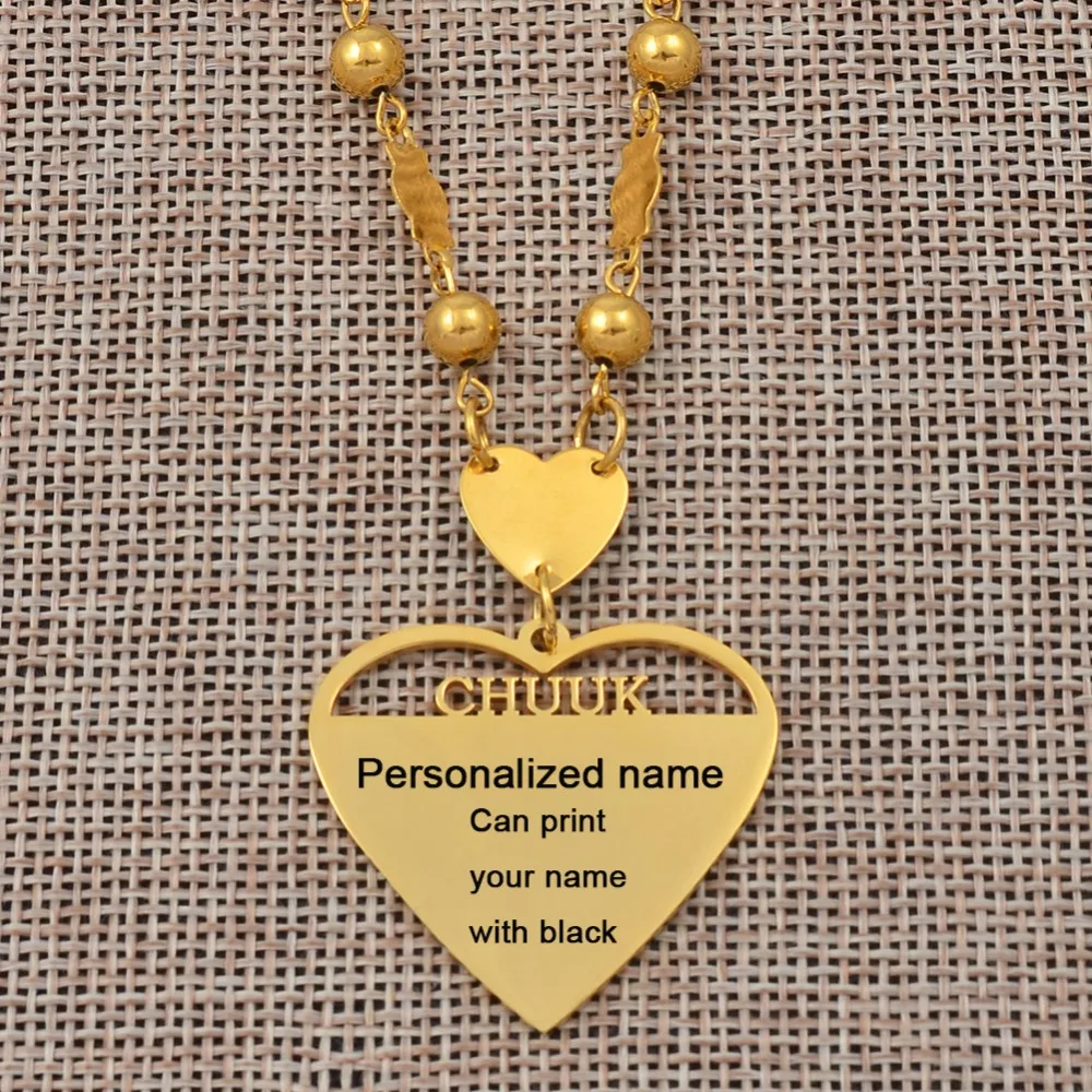 

Anniyo Chuuk Island Personalized Pendant Ball Beads Necklaces Women Men Girl Accessories Engraving Letter Customize Name #070821