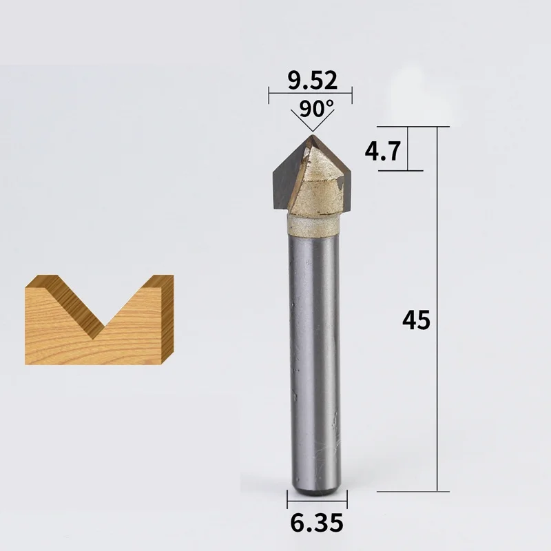 90 Degrees-1PCS, 12,7 мм ЧПУ твердосплавный фрезерный станок, деревообрабатывающий фрезерный станок, 3D V фрезерный станок, Деревянный инструмент, твердая древесина, МДФ - Длина режущей кромки: 635952