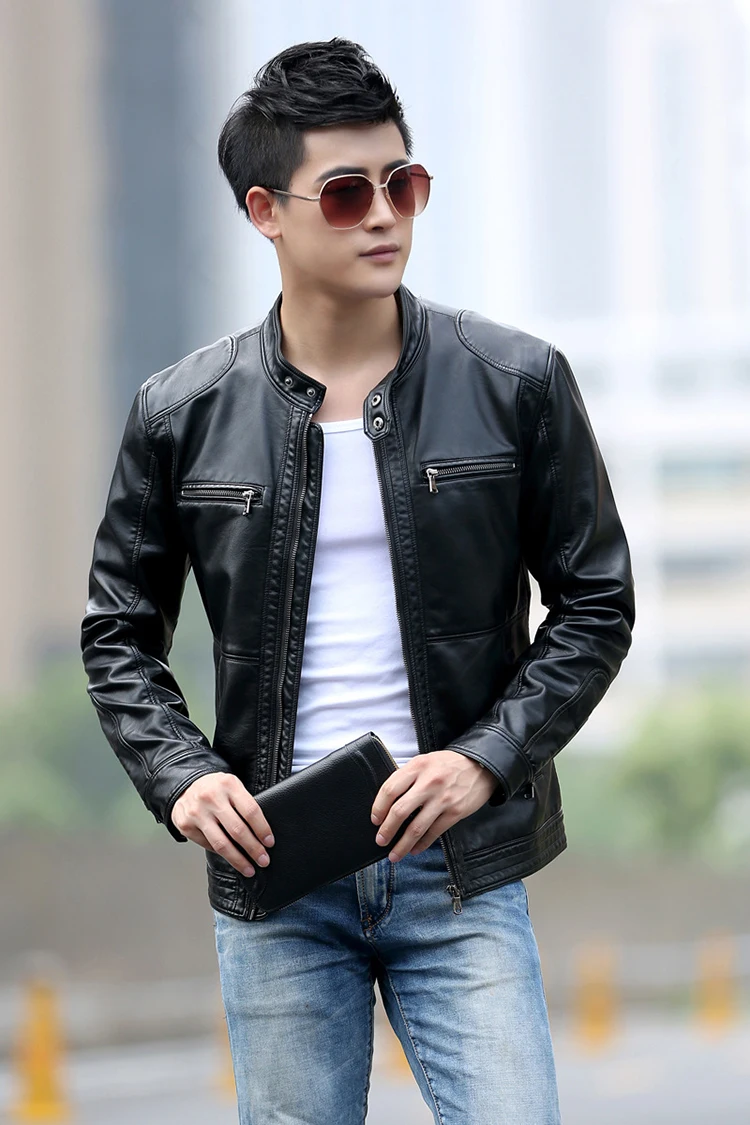 Мужские кожаные куртки Env st 5XL, мужские пальто со стоячим воротником, Мужская мотоциклетная кожаная куртка, Повседневная тонкая брендовая одежда