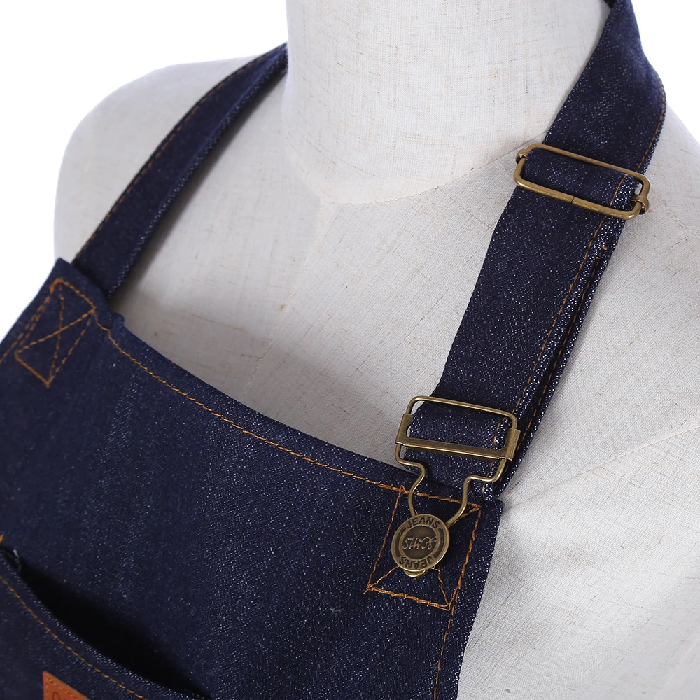 new kitchen Restaurant work Denim Apron Antifouling Cowboy Chef Cooking Kitchen Apron For Woman Men Cafe Shop BBQ Hairdresser