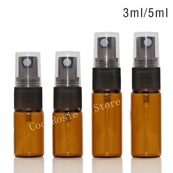 

50pcs/lot 3ml 5ml 10ml empty amber spray bottle essential oil bottle glass brown spray bottles