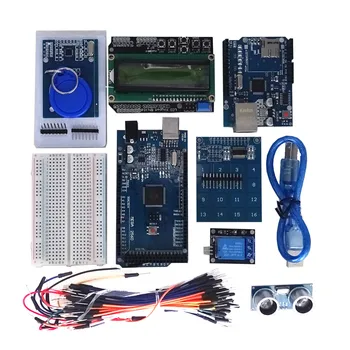 

Electronic diy Mega 2560 R3 kit for arduino + HC-SR04 +breadboard cable + relay module+ W5100 UNO shield + LCD1602 Keypad shield