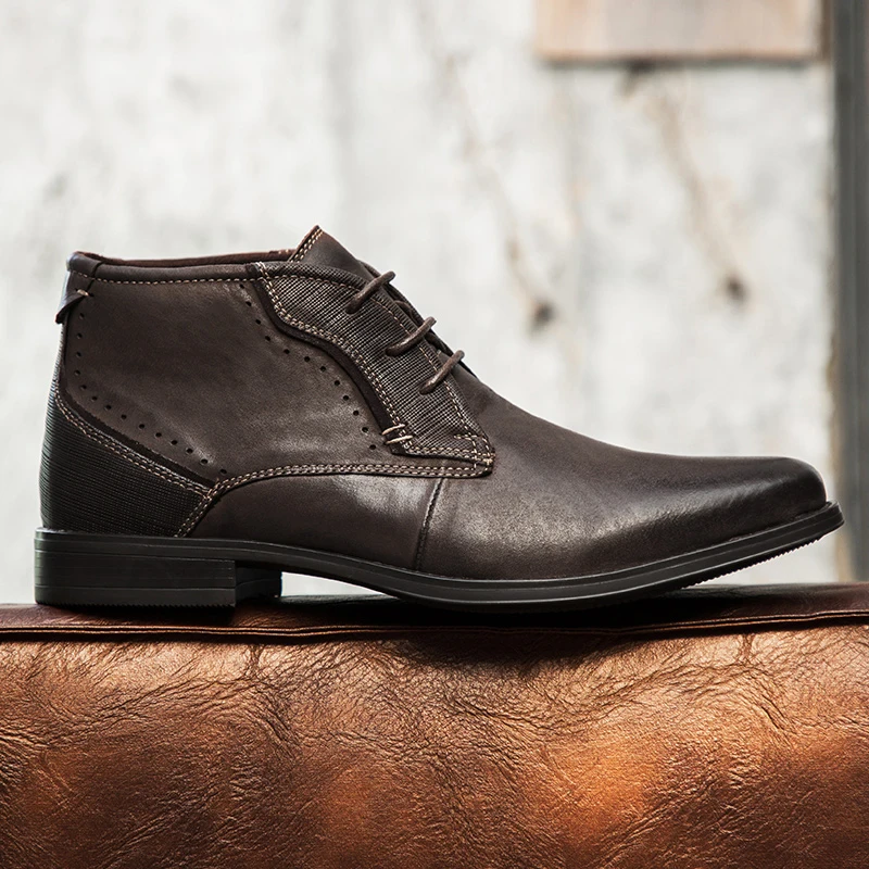 

Retro Genuine Leather Mens Dress Boots Luxury Designer Full Grain Leather Shoes Men British Botas Hombre Leather Ankle Boots