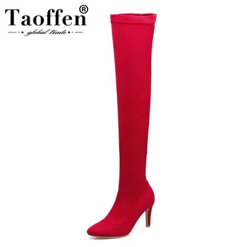 

Taoffen Plus Size 33-46 Office Lady High Heel Boots Over Knee Stretch Boots Fashion Thin Heel Shoes Warm Winter Footwear