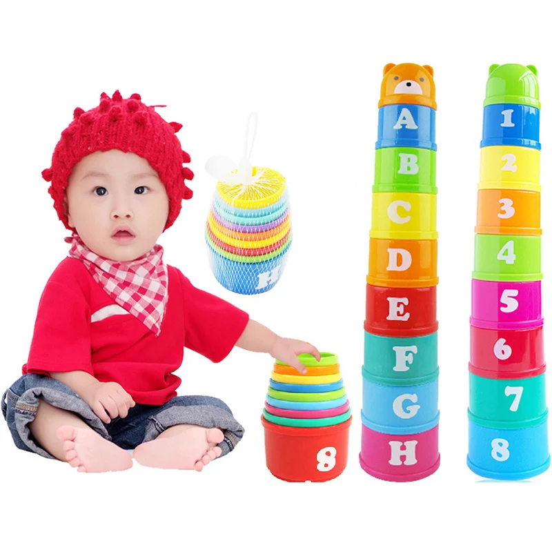 

New Arrival 8PCS Educational Baby Toys 6Month+ Figures Letters Foldind Stack Cup Tower Children Early Intelligence