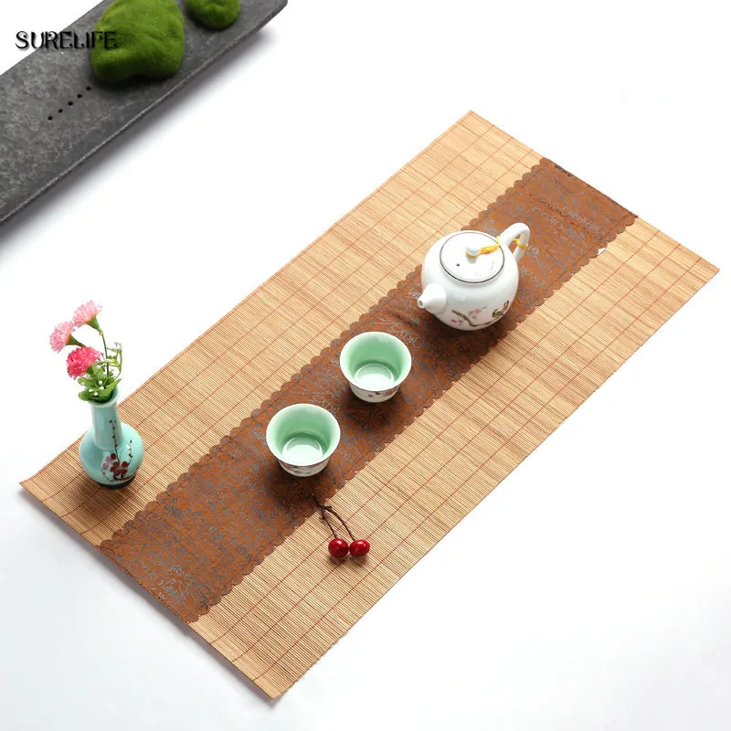 Vintage Chinese Style Bamboo Table Runner Tea Mat Tea Set Accessories Tablecloth For Wedding Dining Room Party Decorations