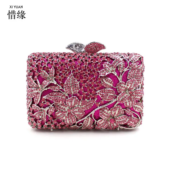 Us 94 57 50 Off Xiyuan Brand Pink Crystal Evening Wedding Prom Box Blue Clutch Handbag Purse Metal Silver Hard Case Clutches Bag For Tail In