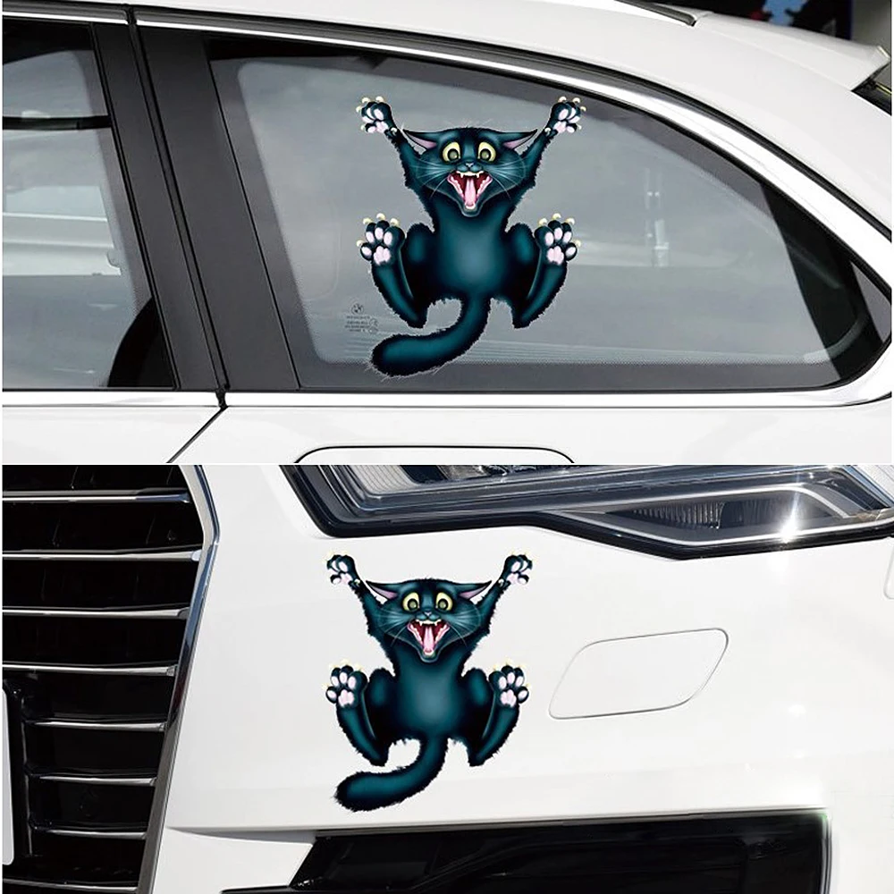 Image 17cm*13.5cm Auto Motorcycle Sticker 3D Crazy Cat Car  styling Car Stickers and Decals Car Window Decor Body Decoration