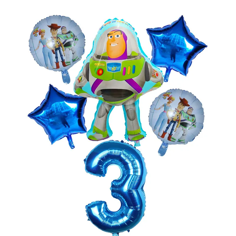 6 шт./компл. игрушка воздушные шары с Баззом лайтером с персонажами из мультфильмов из фольги гелиевый 30 дюймов номер синие шары История 4 с днем рождения воздушные шары