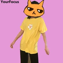 Харадзюку винтажная Повседневная Свободная хлопковая футболка с коротким рукавом и цветочным принтом YQ-614