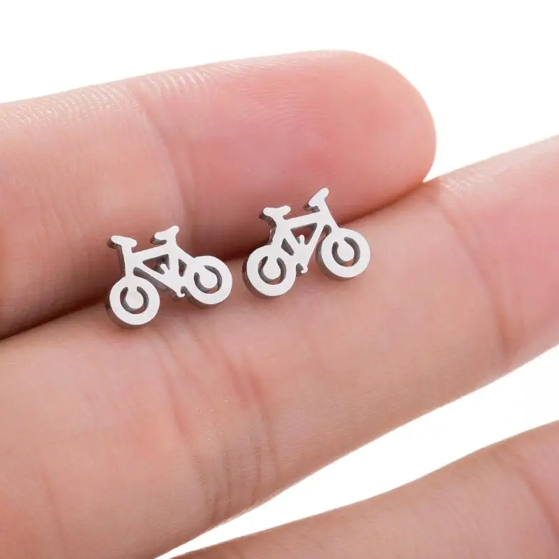 Высококачественные модные серьги-гвоздики черного цвета из нержавеющей стали для велосипеда, серьги в форме велосипеда для мужчин и женщин, минимализм, ювелирные изделия - Окраска металла: Посеребренный