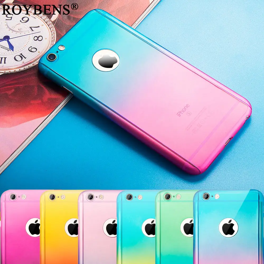 Gradient Color 360 Full Body Coverage Case For iPhone 7 8 5 5S SE 6 6S Plus Mat Hard PC Cover Luxury |