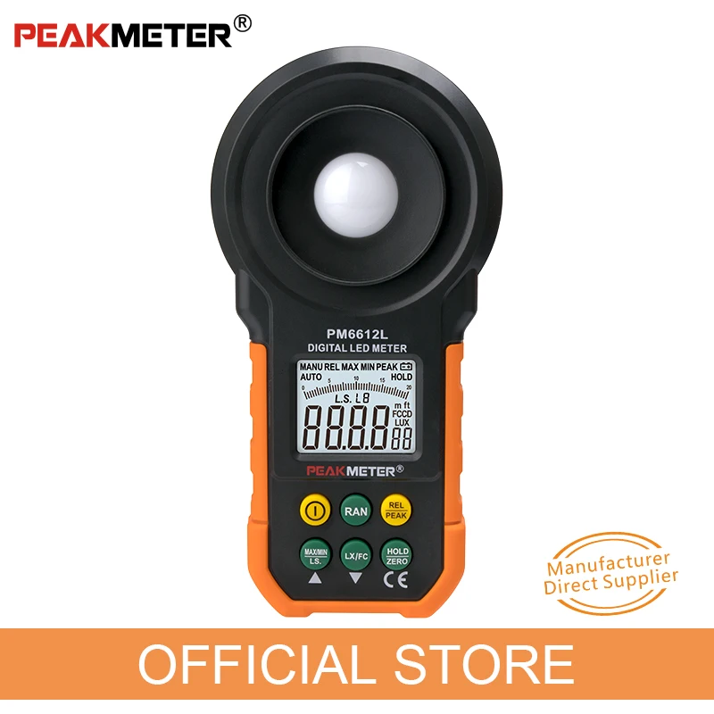 Official PEAKMETER PM6612L LED Digital Analog Bar Light Lux Meter