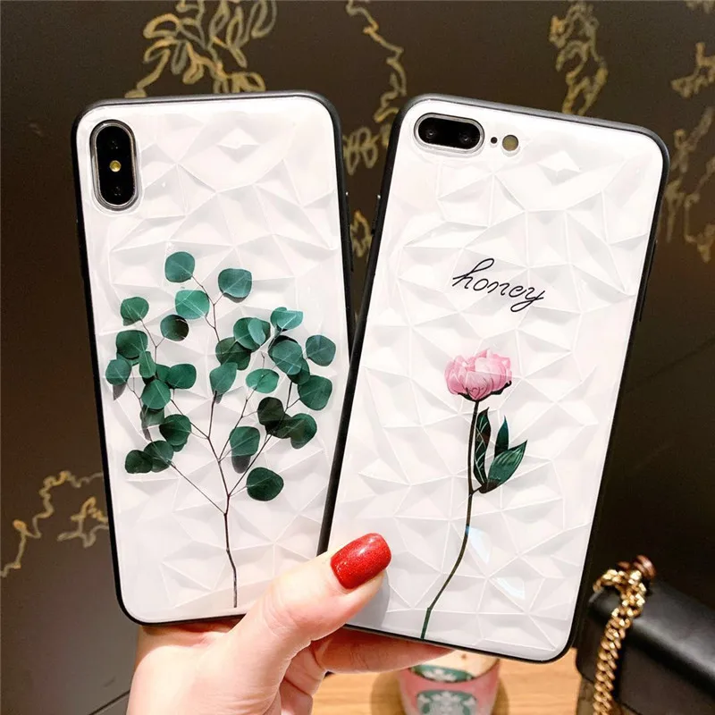 

Tree Leaf Flower Soft TPU Silicone+Acrylic Case For iphone 6 6S 7 8 Plus 5 5S SE X XR XS Max Cell Phone Diamond Luxury Cover