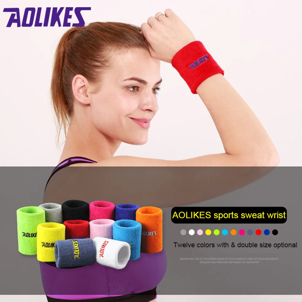 AOLIKES 1 قطع تنس عقال الرياضة في الهواء الطلق القطن امتصاص العرق تنس المعصم يمسح العرق منشفة عرق الرياضة المعصم 12 ألوان
