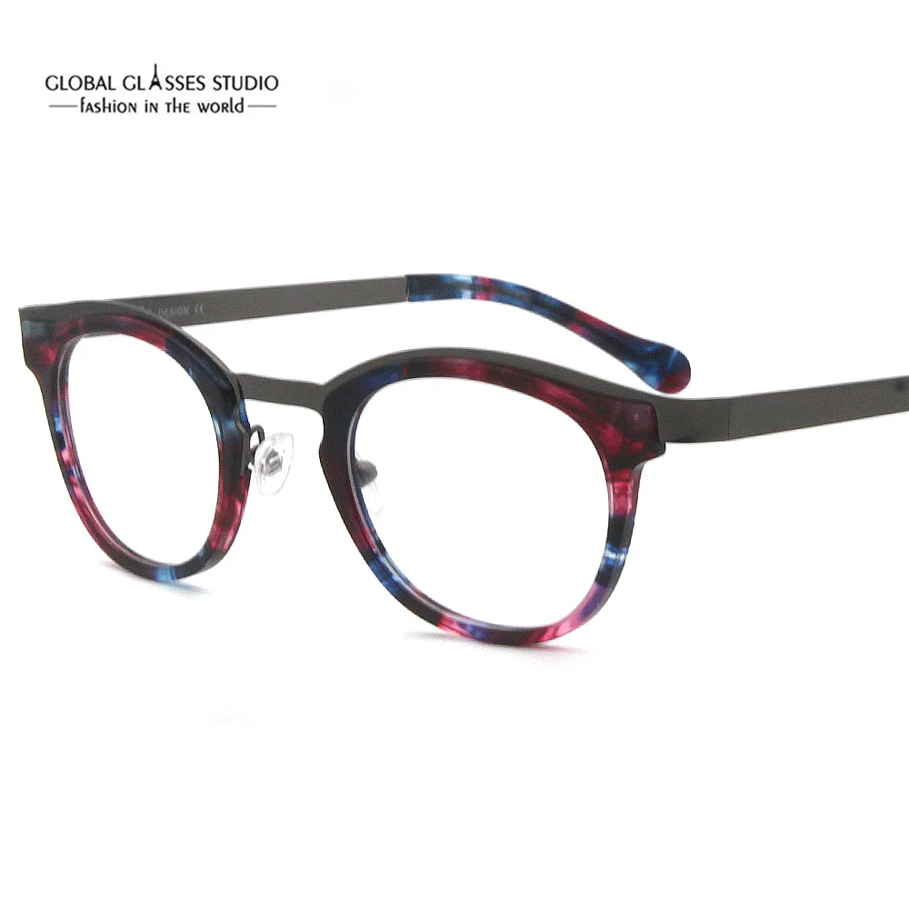 

Vintage Design Man Lady Round Acetate Description Eyeglasses Optical Frames Black Purple Blue RMG7056