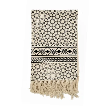 

Simple Style Geometric Lattice Black and White Cotton Tassel Design Hand-Woven Rug Washable Non-Slip Carpet Bedroom Living Room