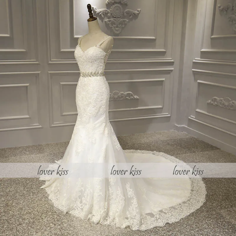 Lover Kiss vestido de novia Платье Русалка на бретельках Свадебные платья, аппликации из Кружева Бисероплетение створки Свадебные платья Casamento Mariage