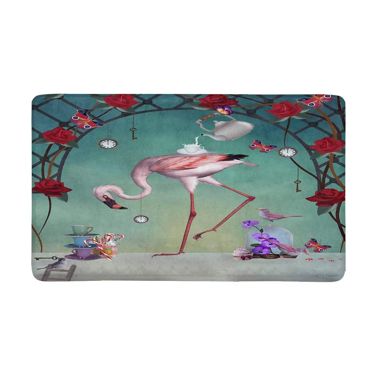 cheap Flamingo Wonderland Party Front Door Mat Welcome Doormat Home, Indoor, Entrance, Kitchen, Patio