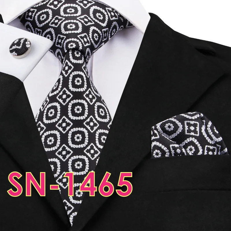 SN-1004 Черный Фиолетовый Новинка галстук, носовой платок, запонки наборы Для мужчин's шелковые галстуки для Для мужчин формальный свадебный вечерний для жениха - Цвет: SN1465