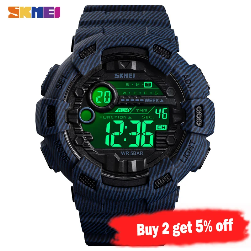 Продажа SKMEI модные спортивные часы для улицы Для мужчин будильник 5Bar Водонепроницаемый неделю Дисплей цифровые часы relogio masculino 1472
