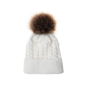 

Autumn And Winter Fashion Baby Mummy Hat Trend Ball Ball Twist Knit Hat Warm Female Parent-child Hair Ball Wool Hat Casual Wild