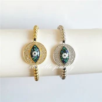 

Starella 10pcs/lot Natural Black Abalone Shell Round Turkey Evil Eye Macrame Braiding Adjustable Bracelet Pulseras Joyeria