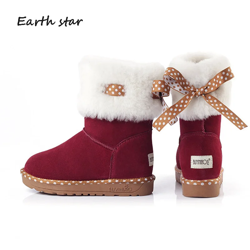 

botas mujer Genuine Leather Casual Shoes Women Snow Boots Bow Lady chaussure 2018 Winter Female footware with Fur Ankle Boots