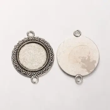 

Tibetan Style Alloy Flat Round Cabochon Connector Bezel Settings, 1/1Loop, Antique Silver, Tray: 20mm; 37x29x2mm, Hole: 3mm;