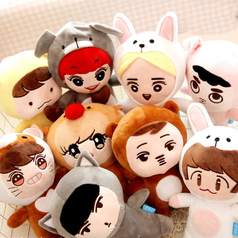 KPOP EXO суперзвезды членов SUHO LAY BAEKHYUN CHEN CHANYEOL D.O. KAI SEHUN XIUMIN плюшевые игрушки куклы милые плюшевые игрушки вентиляторы подарок 23 см